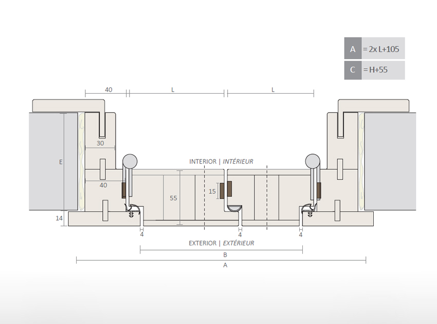Huisserie pour porte battante affleurant extérieur CF-FCE (2 Feuilles)